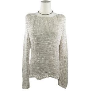Eileen Fisher Organic Cotton Open Knit Pullover Sweater Neutral Coastal Boho M